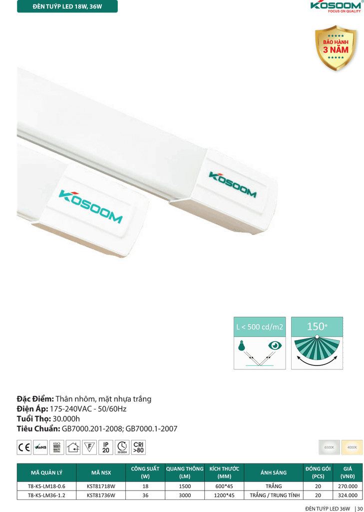 đèn tuýp led kosoom