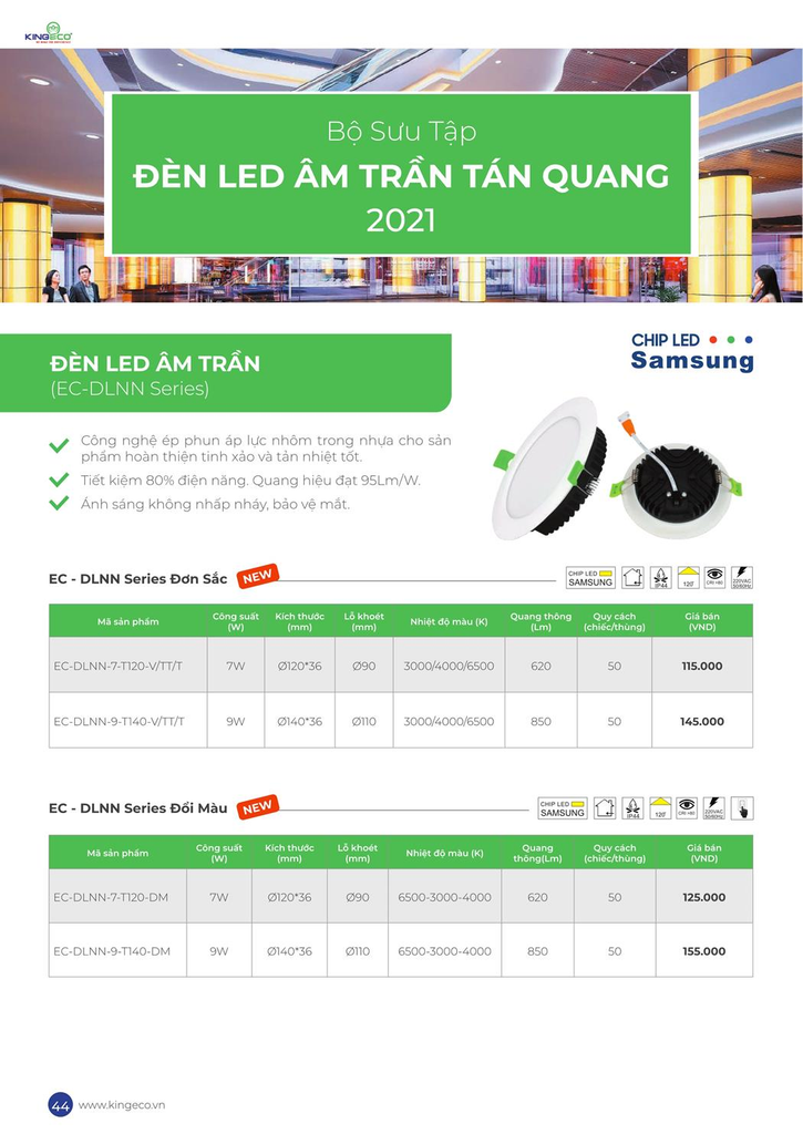 đèn led âm trần kingeco