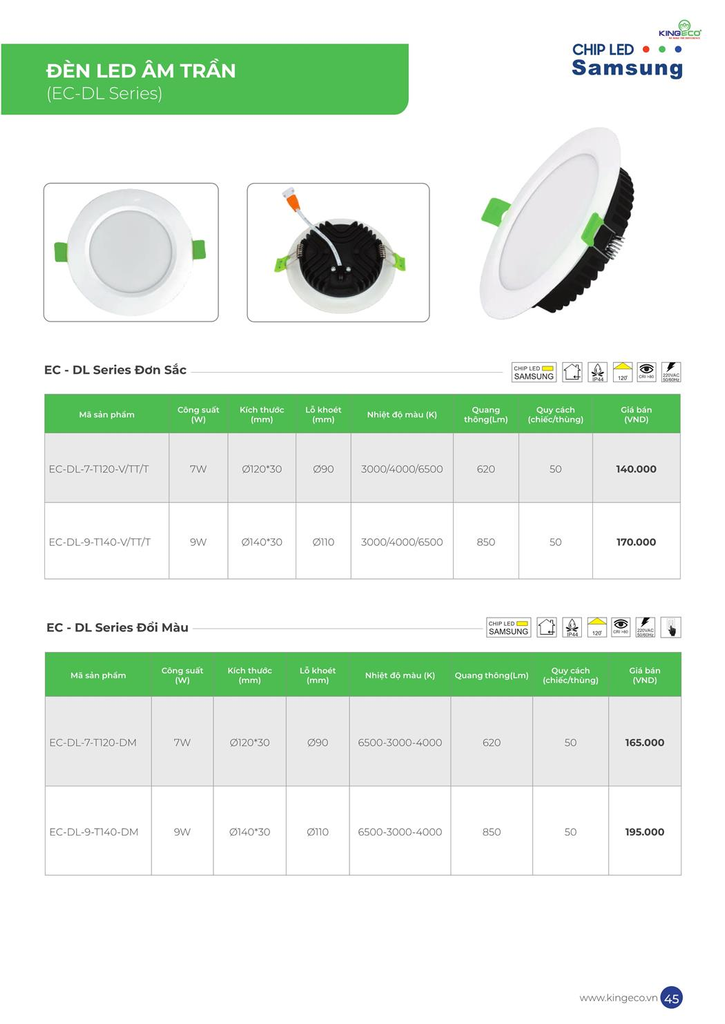 đèn led âm trần kingeco