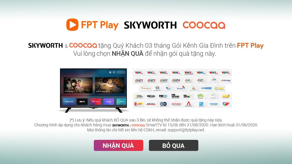 Nhận ngay gói giải trí truyền hình FPT Play Gia Đình khi mua tivi SYWORTH