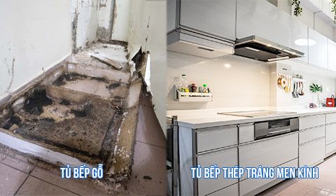 4 điểm khác biệt rõ rệt giữa tủ bếp thép tráng men kính và tủ bếp gỗ