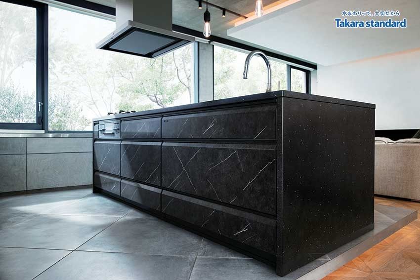 Tủ bếp theo phong cách họa tiết marble