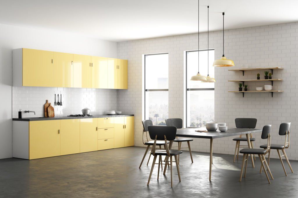 Tủ bếp nhựa acrylic màu vàng