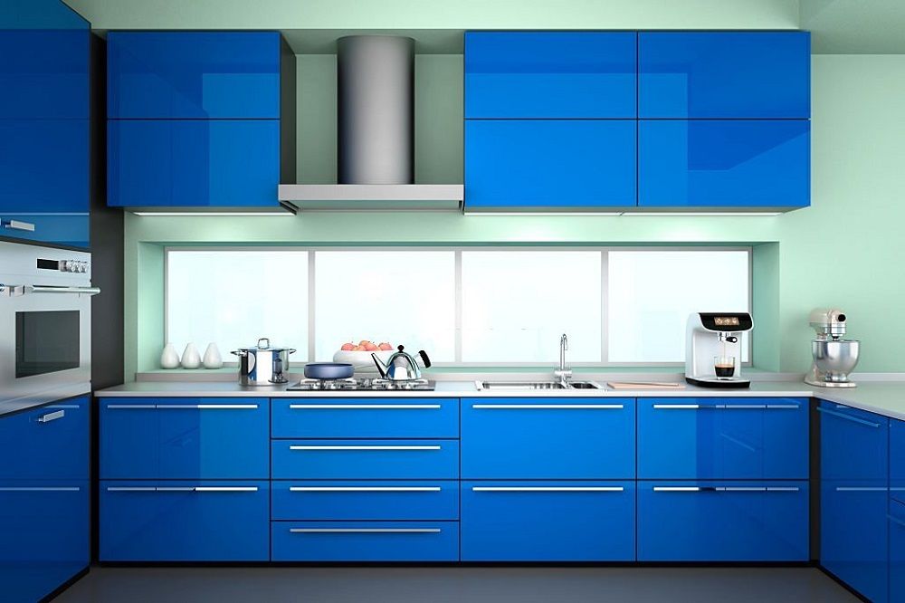 Tủ bếp nhựa acrylic màu xanh biển