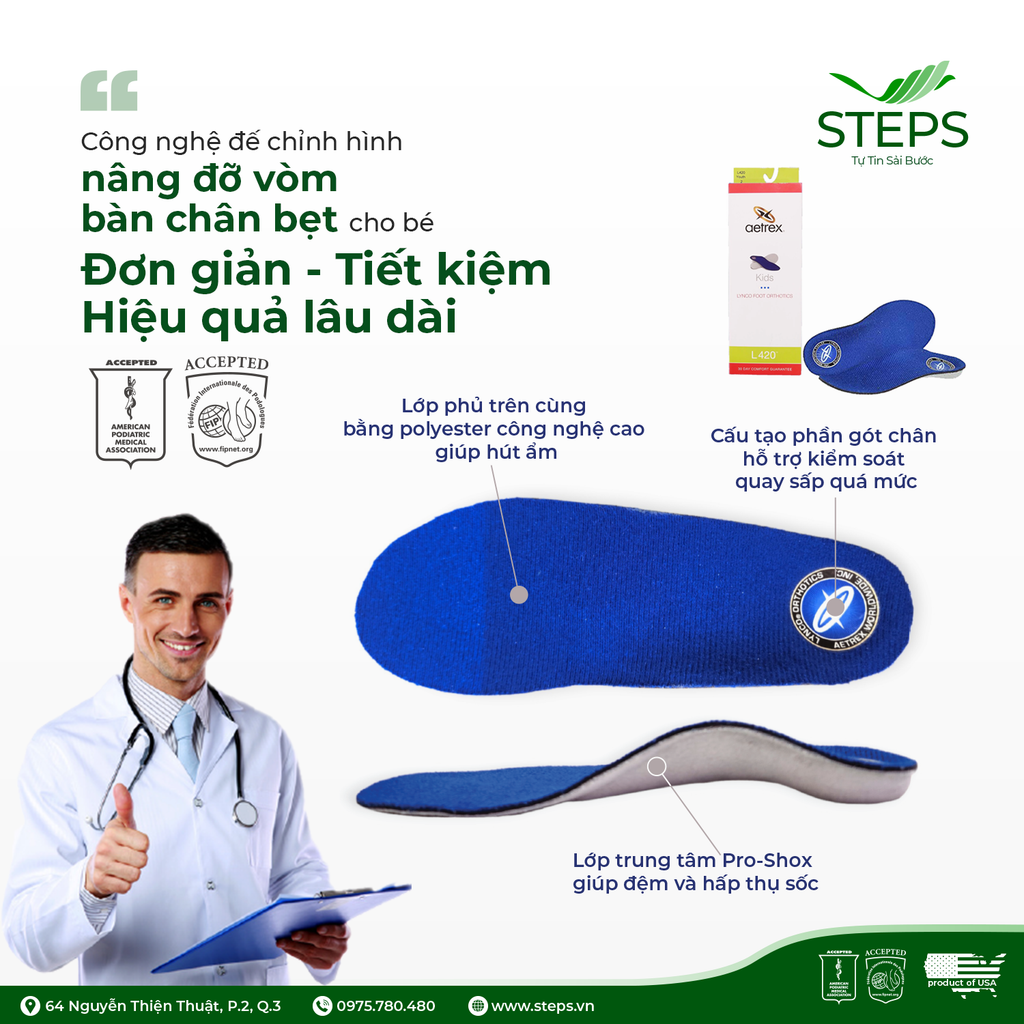 Aetrex - Công nghệ đế chỉnh hình nâng đỡ vòm bàn chân bẹt cho bé: Đơn giản, Tiết kiệm và Hiệu quả Lâu dài