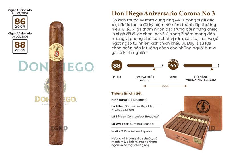 Cigar Don Diego Aniversario Corona No 3 - Xì Gà Dominica Chính Hãng
