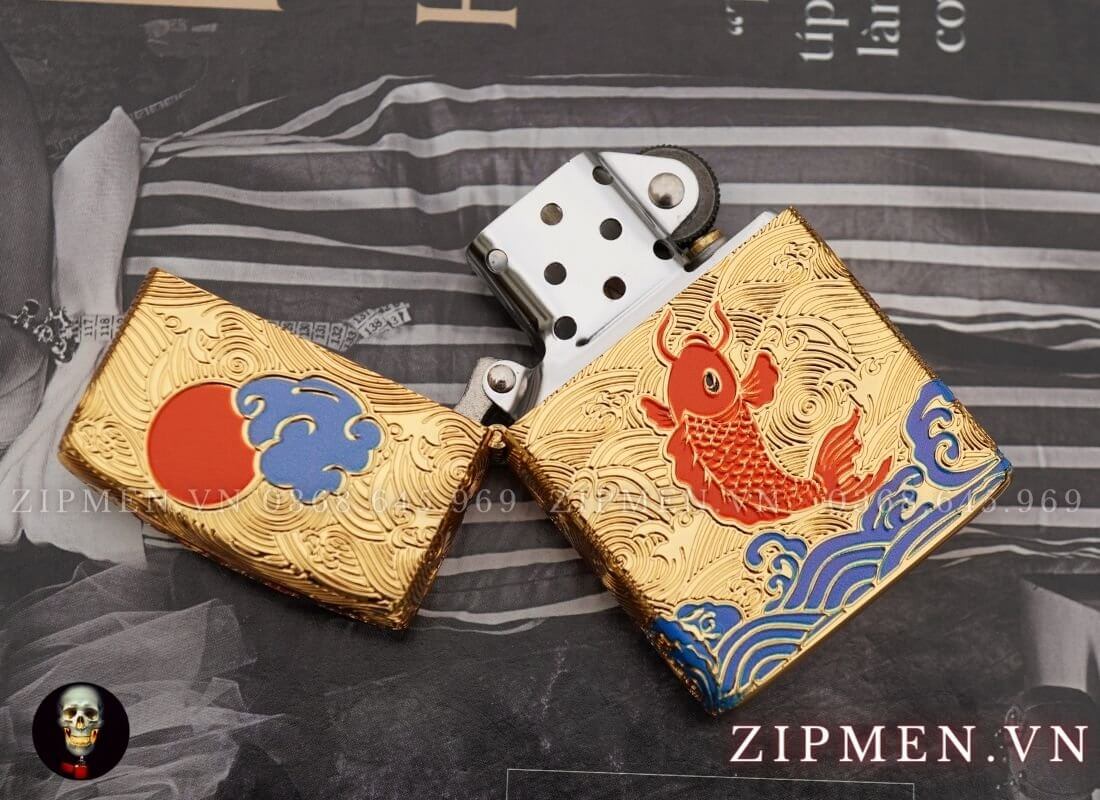 Bật lửa zorro cá chép nguyệt thực vang mỹ kí cao cấp | Zorro chính hãng