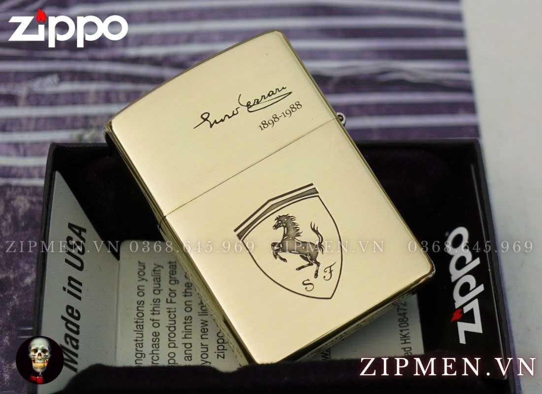 Hộp quẹt zippo usa chính hãng logo Ferrari