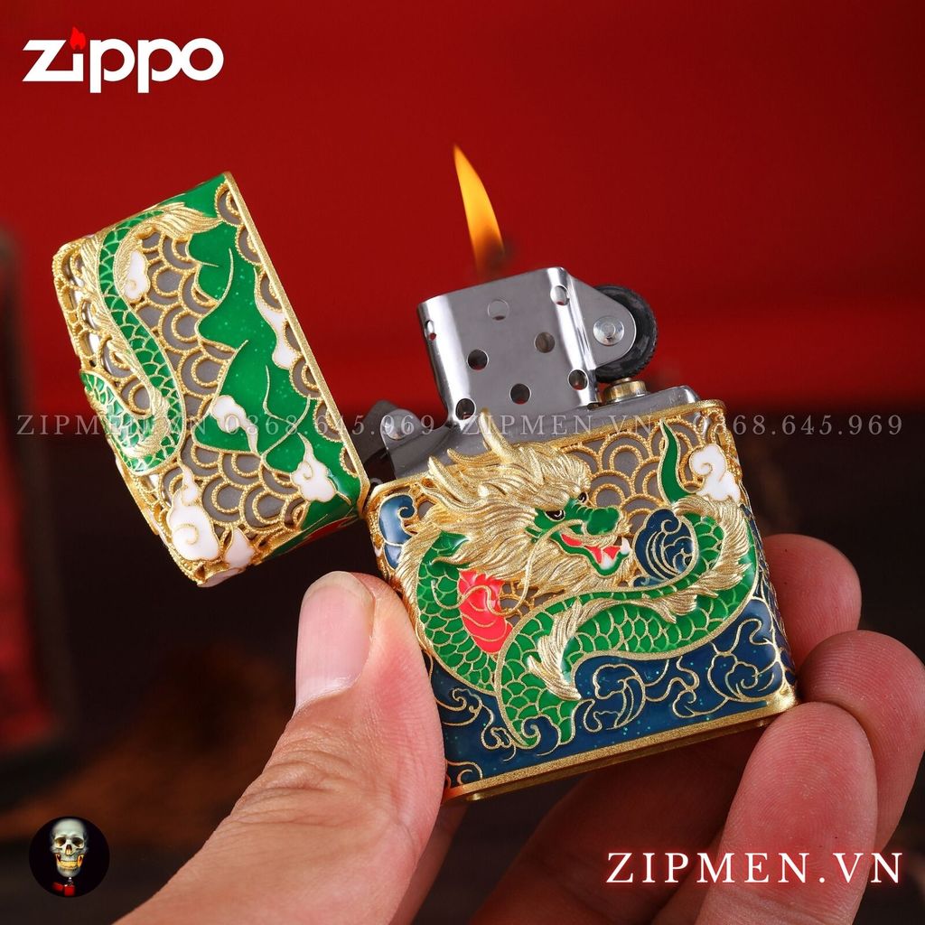 Bật lửa zippo xuất Nhật chủ đề rồng xanh