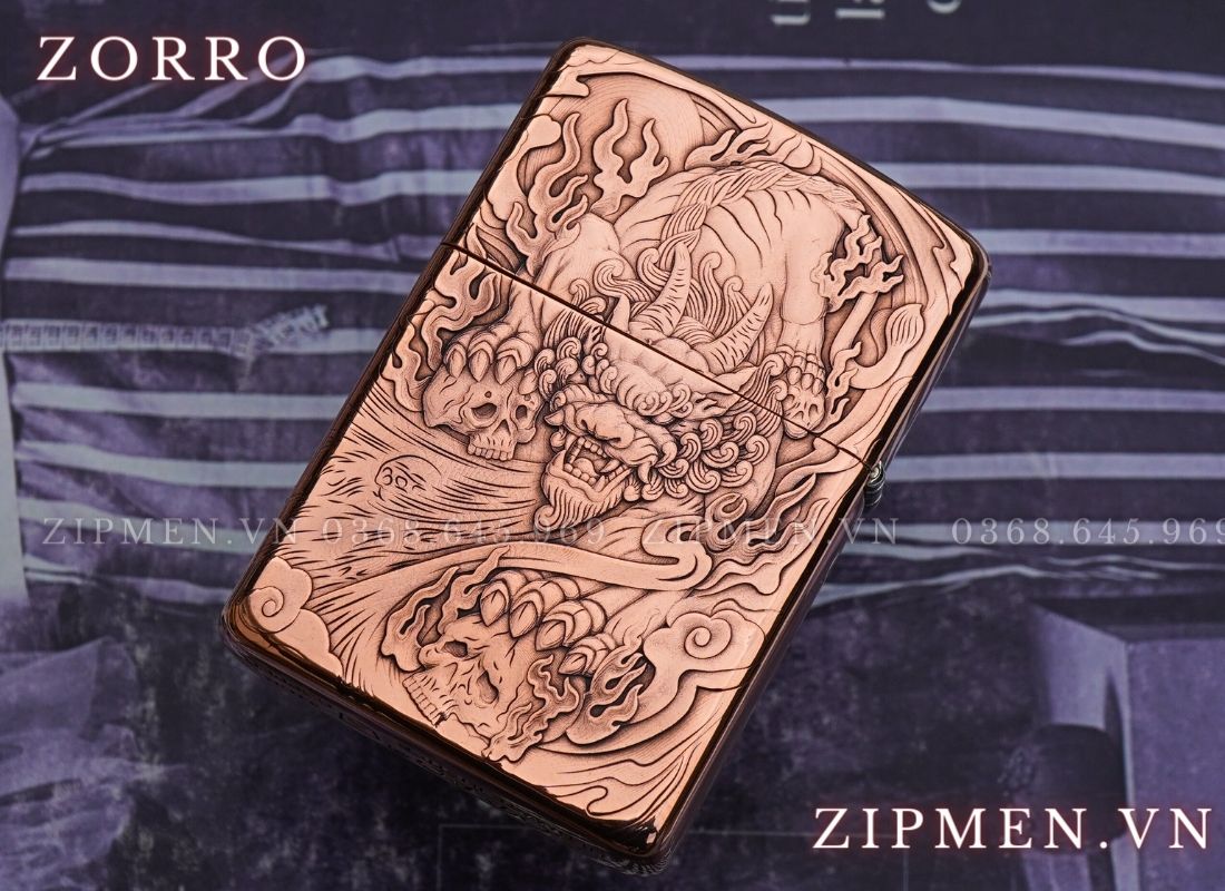 Bật lửa Zorro super copper chủ đề kỳ lân khắc nổi 3D