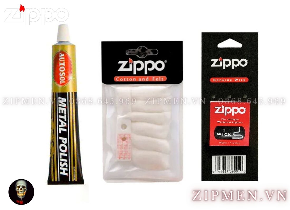 Combo kem đánh bóng zippo Metal Polish bông zippo tim zippo