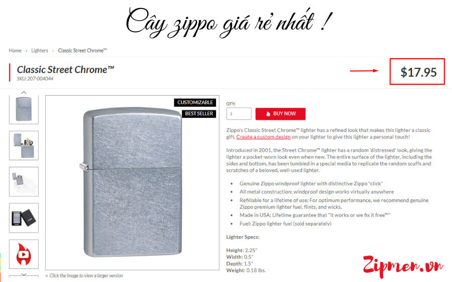 Giá chiếc Zippo chính hãng rẻ nhất tại Mỹ