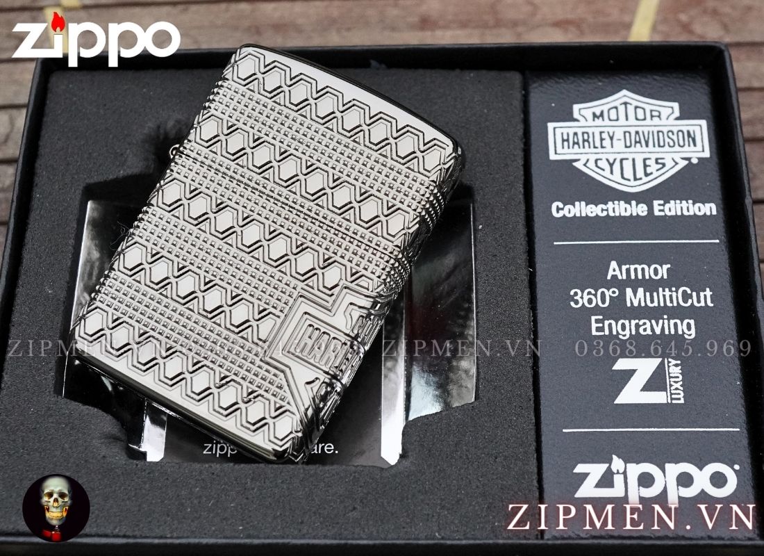 Bật lửa Zippo armor Harley Davidson Collectible 2021 phiên bản armor màu đen xám