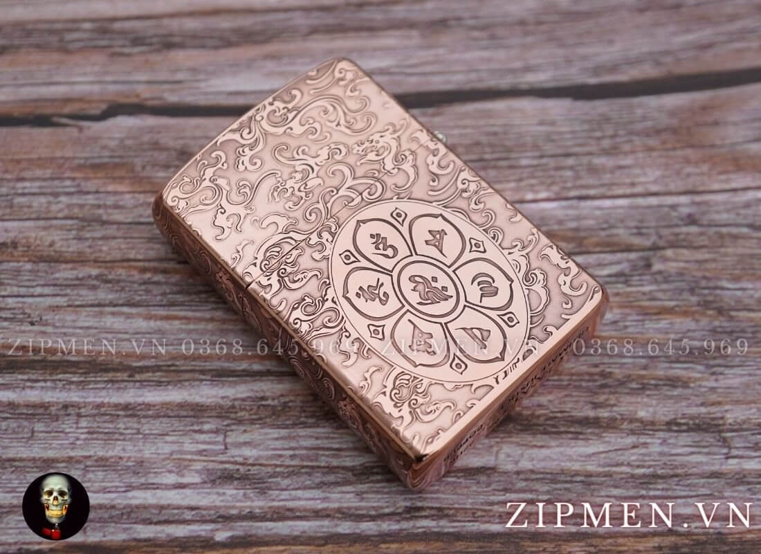 Hộp quẹt zorro copper đồng đỏ nguyên chất chủ đề quan âm bồ tát | Hộp quet chính hãng