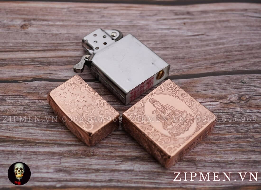 Hộp quẹt zorro copper đồng đỏ nguyên chất chủ đề quan âm bồ tát | Hộp quet chính hãng