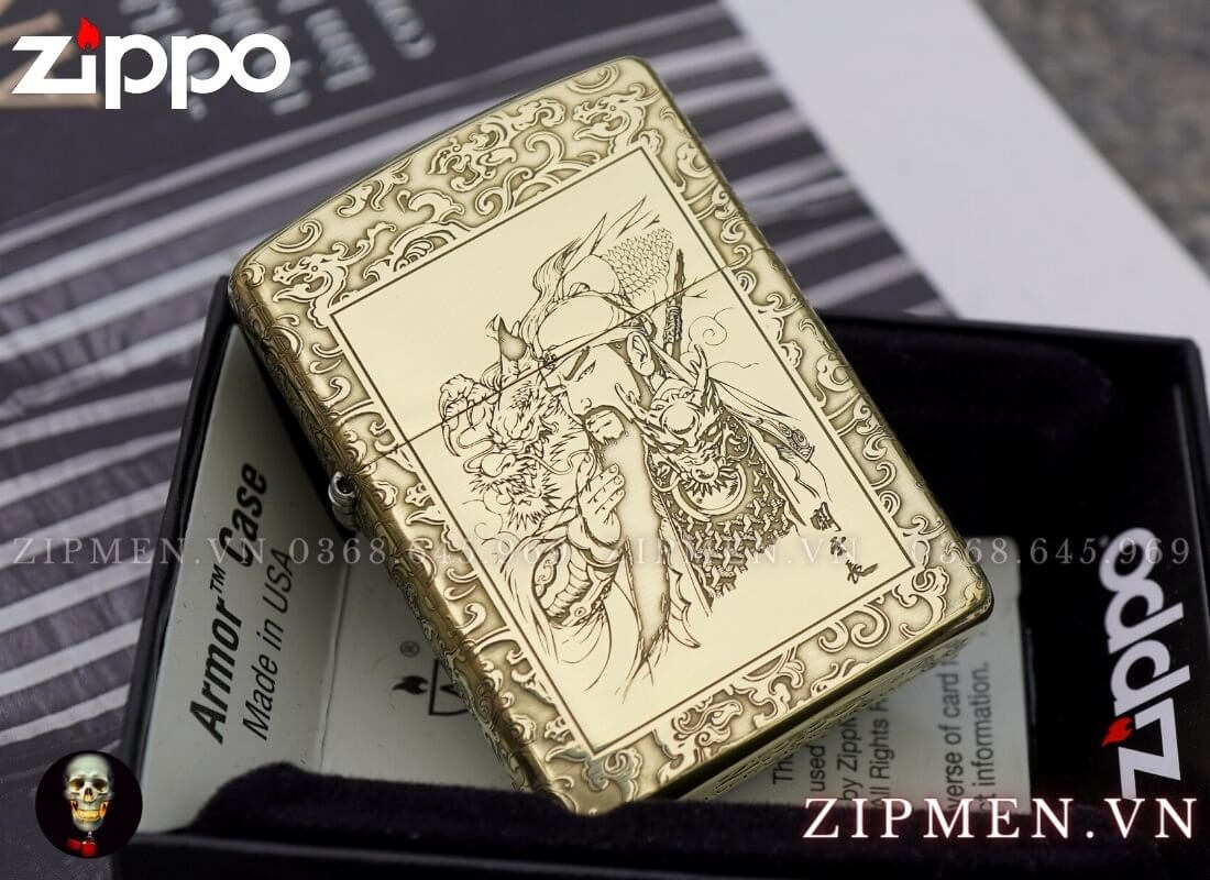 Bật lửa zippo armor vỏ dày hình mặt quan vân trường cao cấp chính hãng