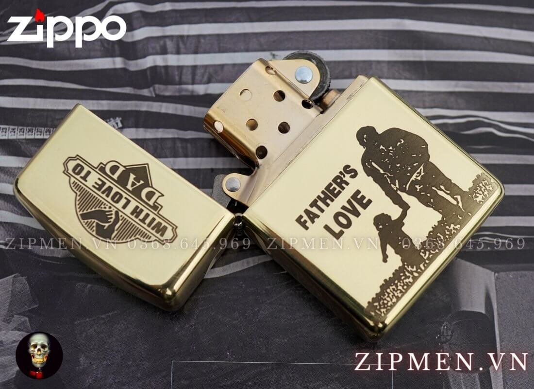 Bật lửa zippo armor đồng nguyên khối chủ đề tình yêu của cha cao cấp | Bật lửa zippo chính hãng