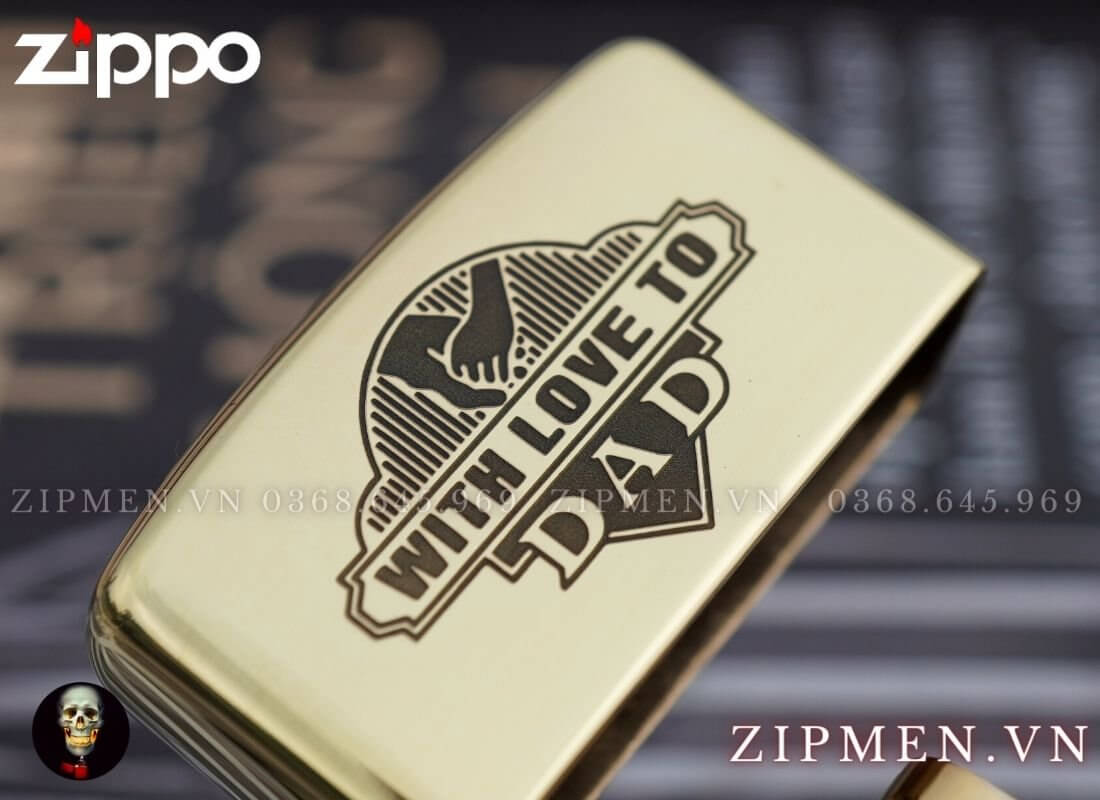 Bật lửa zippo armor đồng nguyên khối chủ đề tình yêu của cha cao cấp | Bật lửa zippo chính hãng