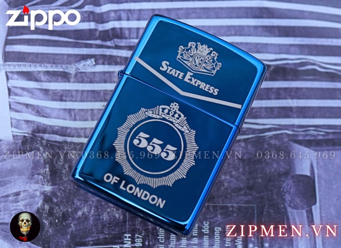 Zippo USA logo bao thuốc 555 xanh Saphire
