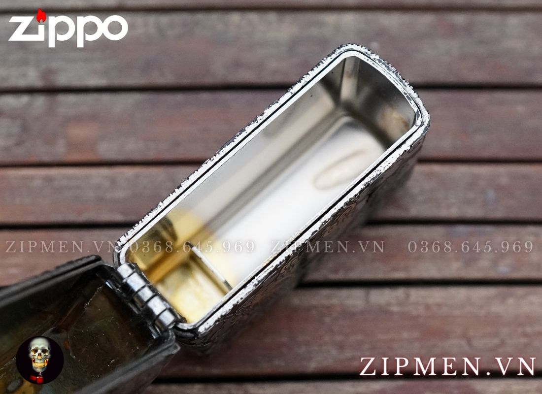 Bật lửa zippo xuất Nhật bọc thép trắng chủ đề chim phượng hoàng