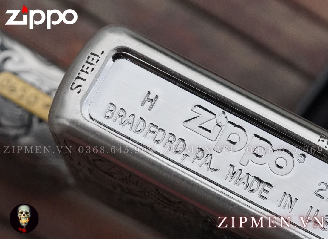 Bật lửa zippo cao cấp xuất Nhật bản bọc thép trắng chủ đề cá chép daruma