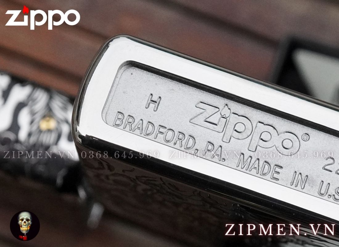 Bật lửa zippo xuất Nhật bọc thép trắng chủ đề chim phượng hoàng