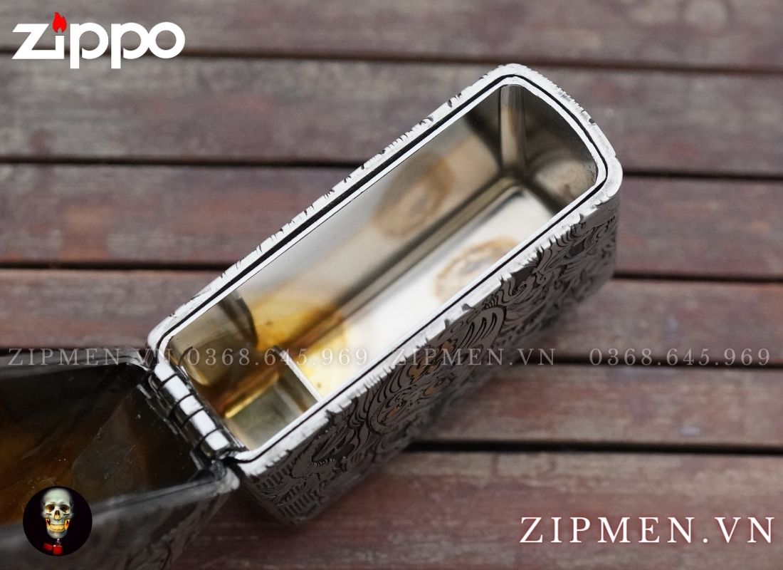 Bật lửa zippo cao cấp xuất Nhật bản bọc thép trắng chủ đề cá chép daruma