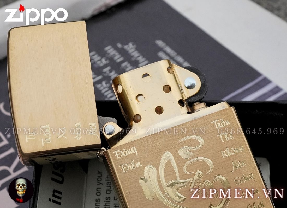 Bật lửa zippo USA khắc CNC chữ nhẫn câu thơ