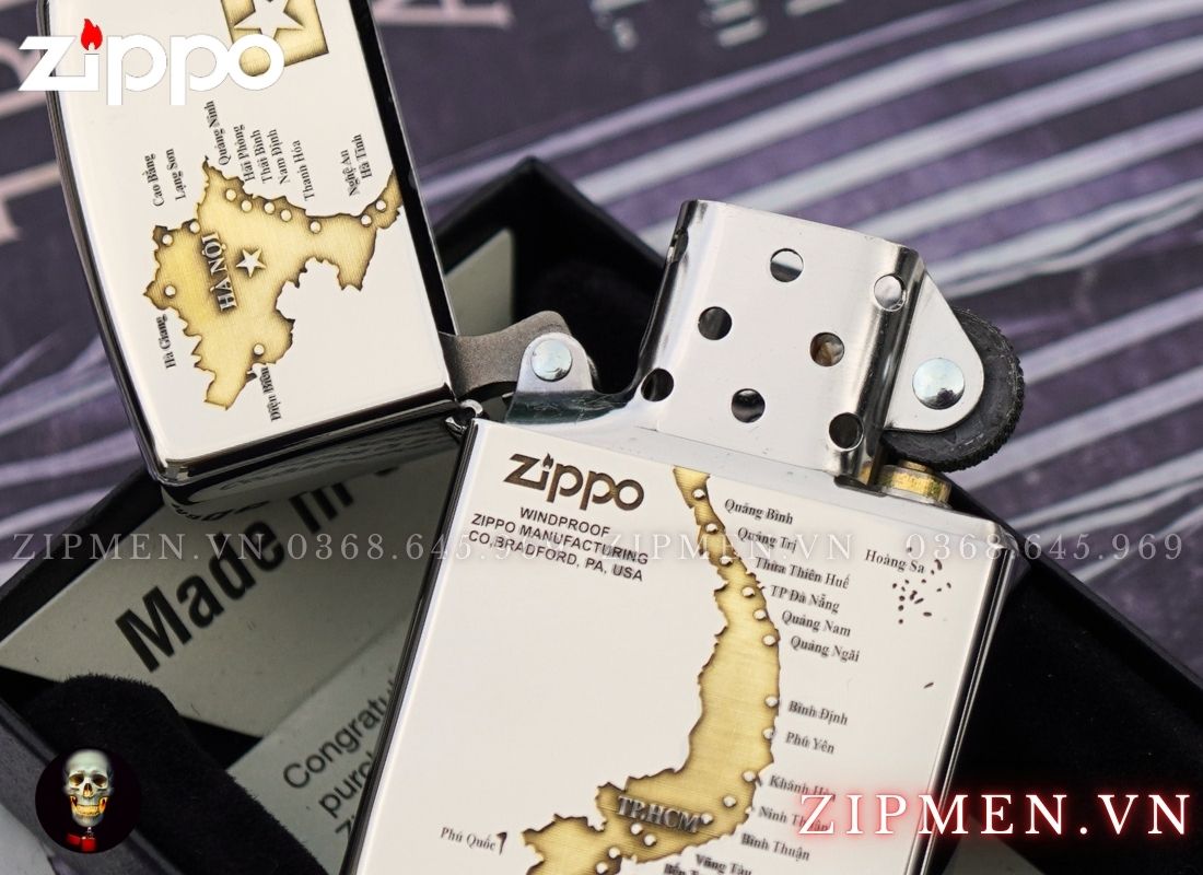 Bật lửa Zippo USA hình bản đồ Việt Nam màu trắng