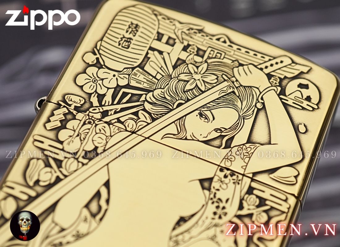 Zippo USA nữ chiến binh Geisha Samurai cầm kiếm Katana