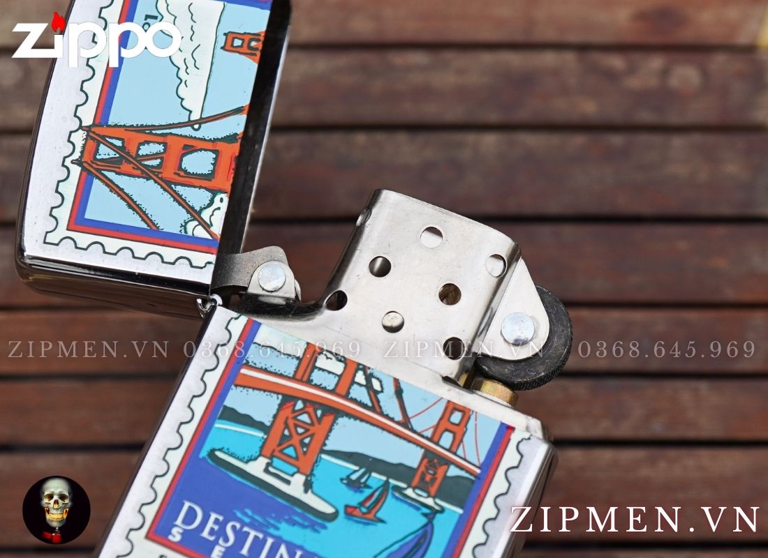 Zippo la mã mộc kép năm 2000 XVI chủ đề San Francisco Bay