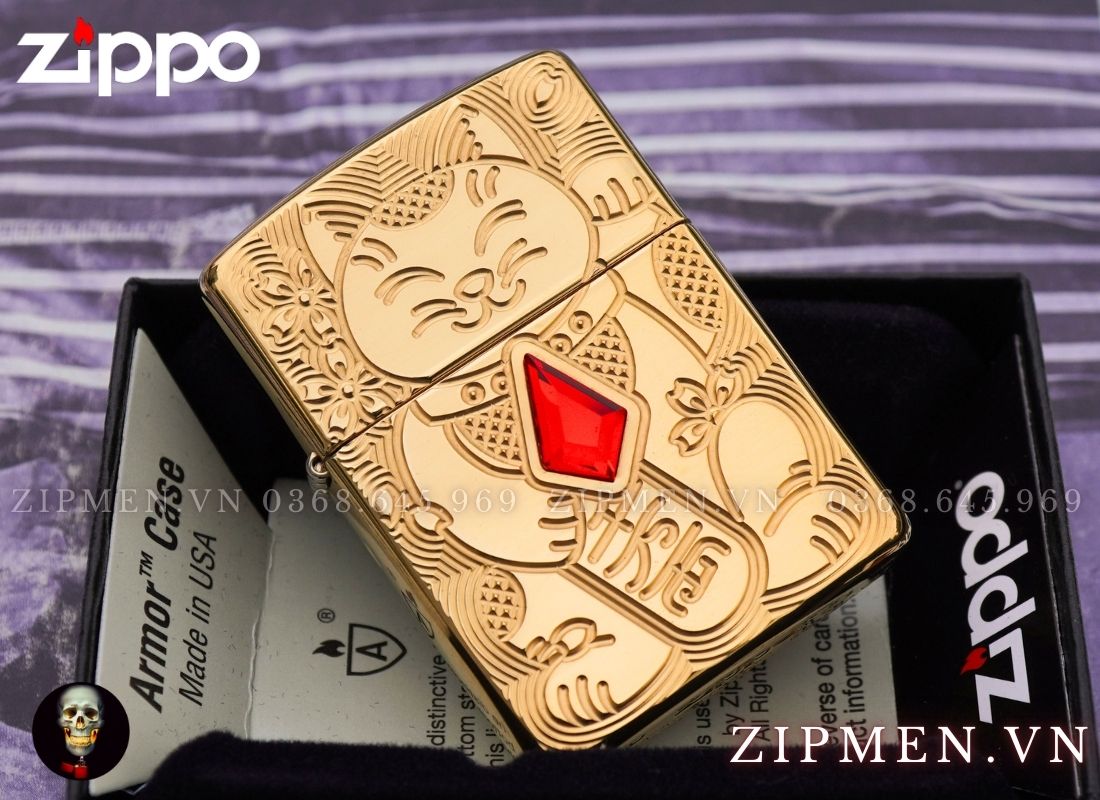 Bật lửa zippo mèo thần tài armor cao cấp