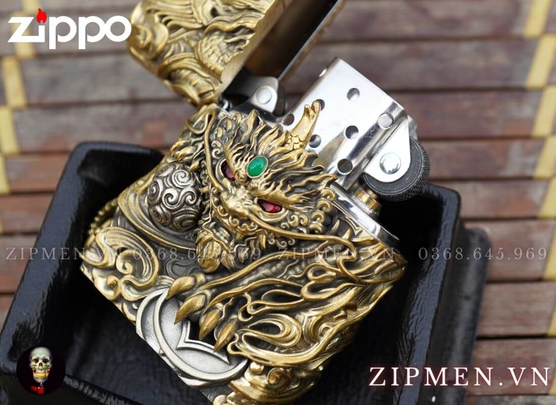 zippo hình ty hưu tiền vàng may mắn