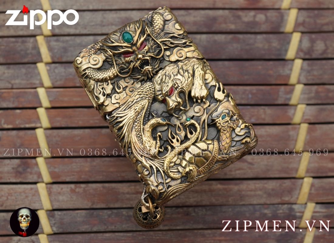 zippo cao cấp xuất Nhật chủ đề tứ linh