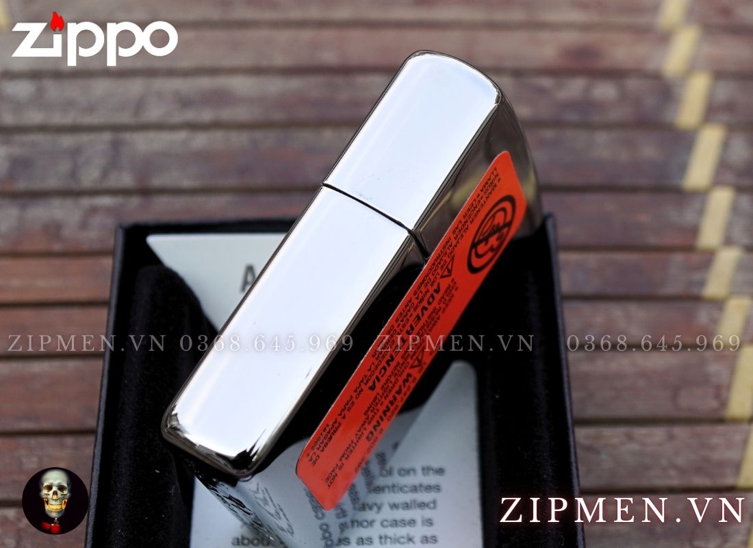 Zippo 46396-Zippo armor trắng bóng logo ngọn lửa