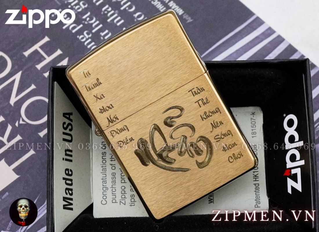 Bật lửa zippo USA khắc CNC chữ nhẫn câu thơ