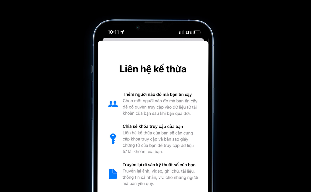 iOS 15.2: chi tiết về người kế thừa (Legacy Contact) truy cập vào dữ liệu khi bạn qua đời