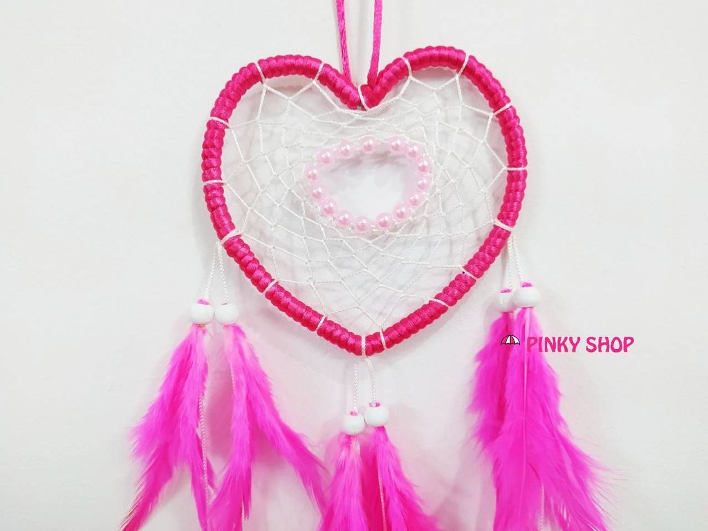 Dreamcatcher handmade hình trái tim màu hồng đậm 1 - Mã DRTTHĐ1