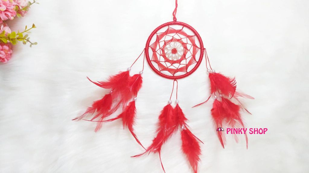 Dreamcatcher handmade màu đỏ 4 kiểu đan lưới rẻ quạt 4 - Mã DRĐR4