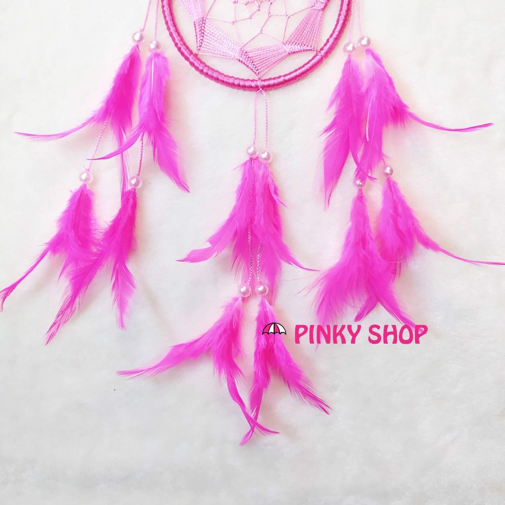 Dreamcatcher handmade màu hồng đậm 1 lưới rẻ quạt - Mã DRHĐR1