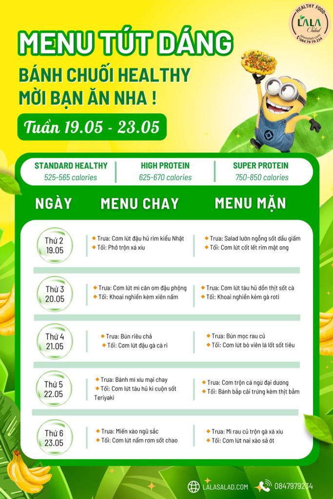 Menu 19.05 - 23.05 - ORDER COMBO HEALTHY 10 NGÀY, LaLa tặng liền tay bánh chuối phủ hạt Thái Lan