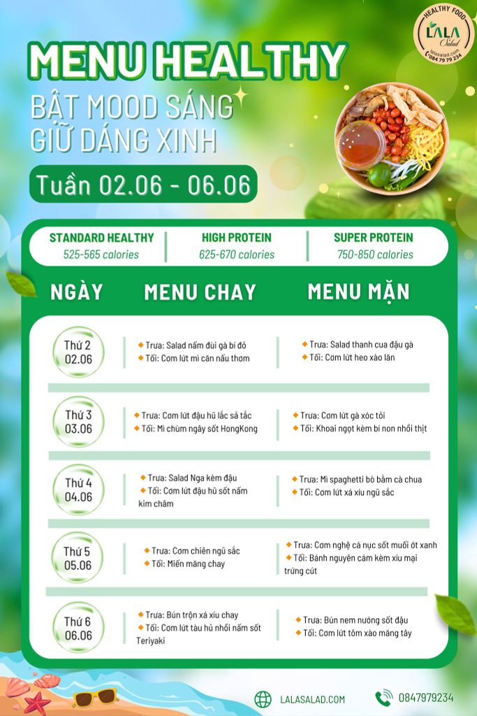 Chào tháng 6 rực rỡ - Cùng Lala tút dáng thon gọn với combo healthy tuần 02.06 - 06.06 nha