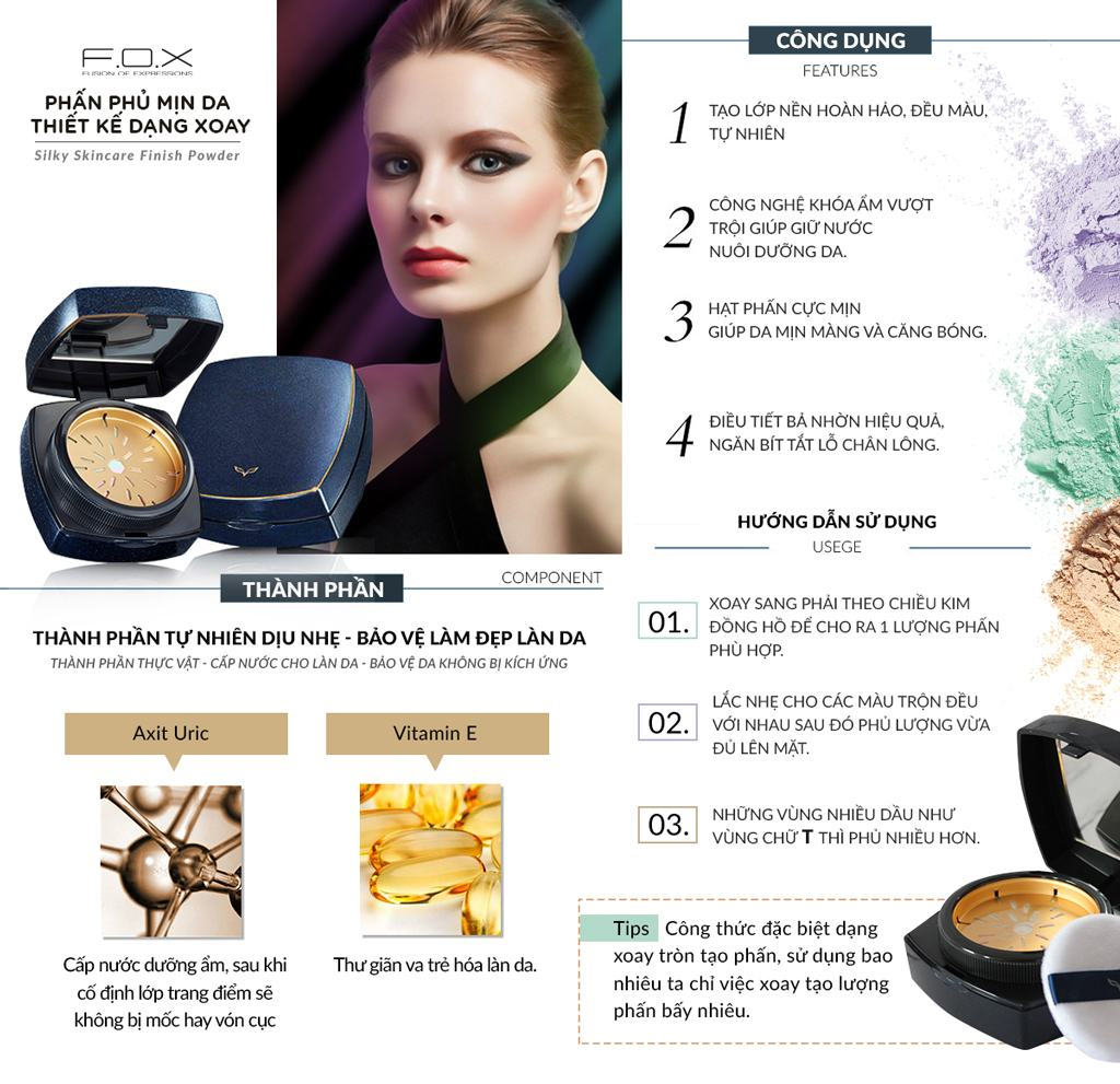 Phấn Phủ Mịn Da Dạng Xoay F.O.X SILKY SKINCARE FINISH POWDER 20g