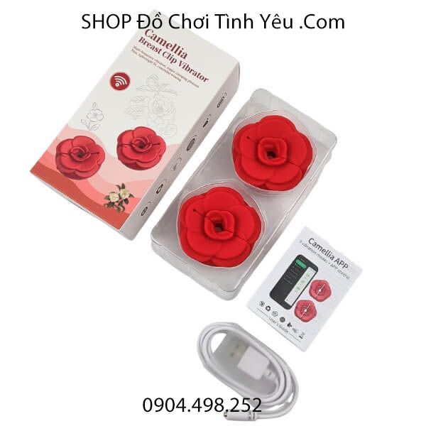 Máy Kẹp Núm Vú Hoa Hồng Rung Mạnh Điều Khiển Qua App CAMELLIA