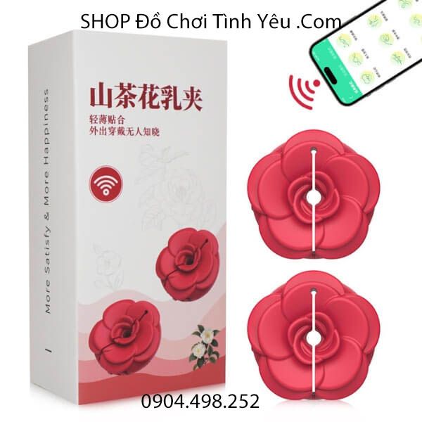 Máy Kẹp Núm Vú Hoa Hồng Rung Mạnh Điều Khiển Qua App CAMELLIA