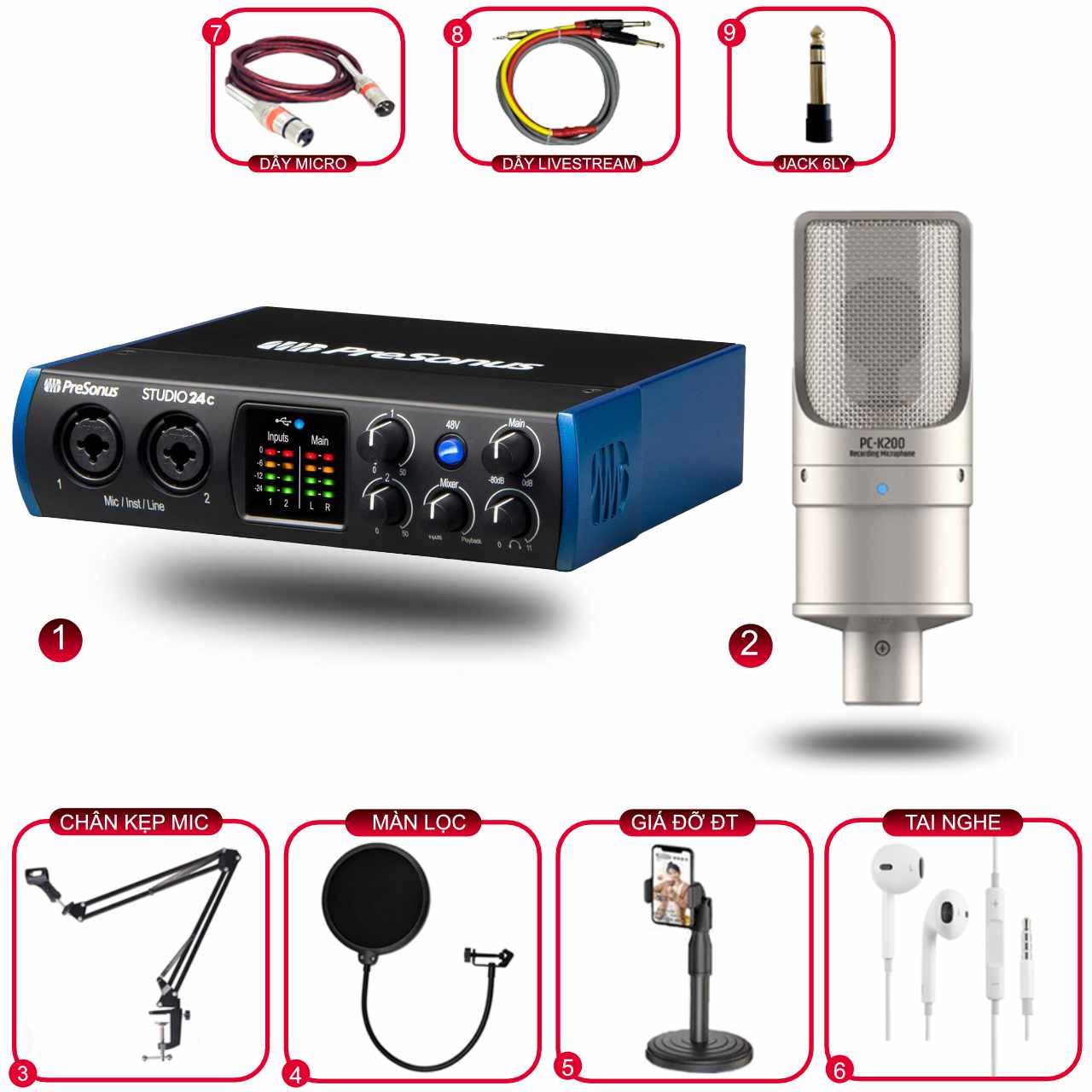 Combo Thu Âm Presonus Studio 24C Và Mic Takstar PC K200 (2nd Gen)