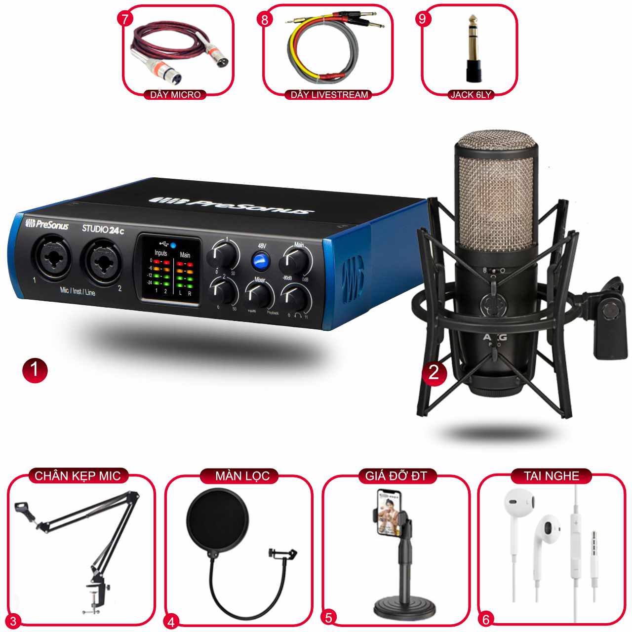 Bộ Sound Card Presonus Studio 24C Và Micro AKG P220