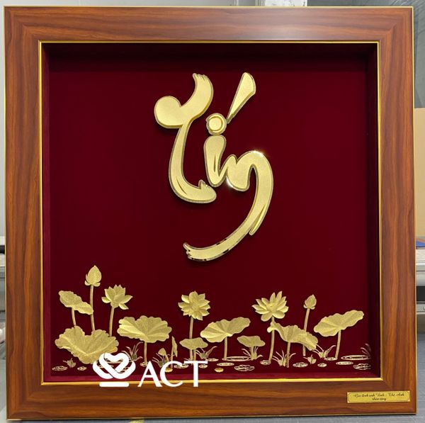 Tranh chữ thư pháp đẹp dát vàng act gold trao nét vàng gửi ngàn thành ý