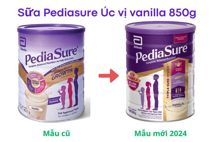 Sữa PediaSure Úc 850g vị vani cho bé 1-10 tuổi, mẫu mới
