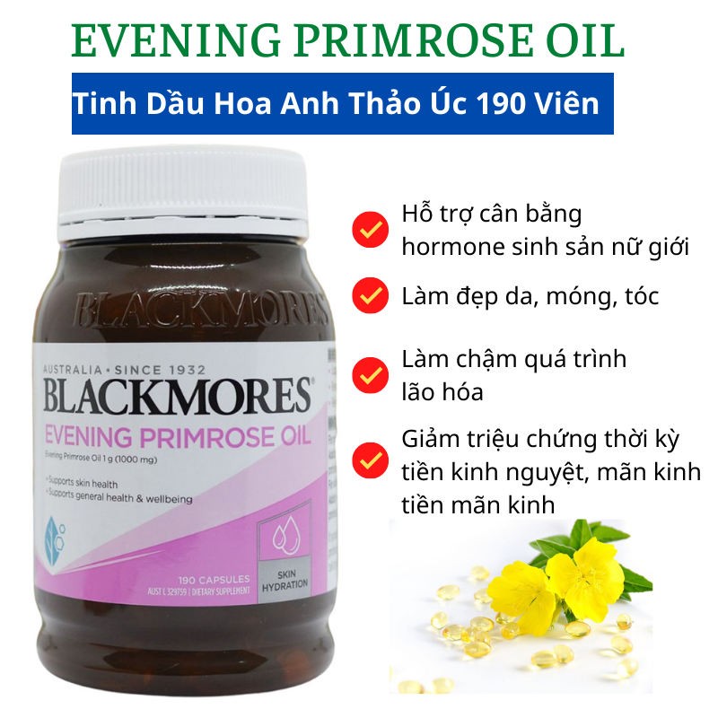 tinh dầu hoa anh thảo úc blackmores evening primrose oil 190 viên